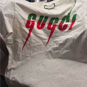 Gucci White Tee with Red and Green Accents
